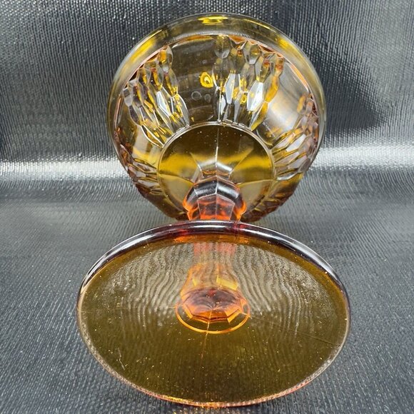 Vintage Indiana Glass Amber Tall Compote Pedestal Bowl Dish 6.5inch Cup Goblet - Picture 8 of 16